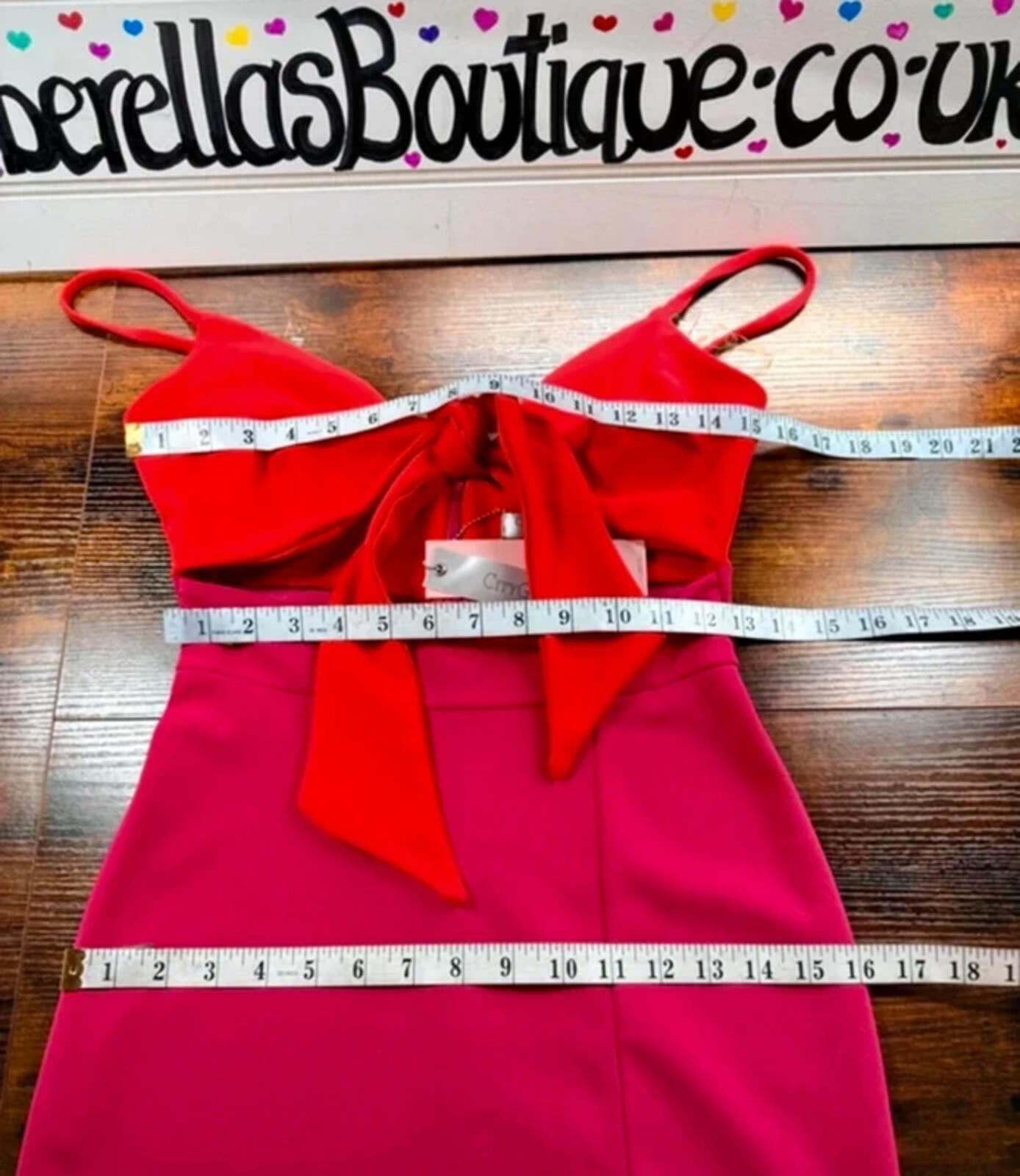 Goddiva Cerise Pink Orange Bow Cut Out Maxi Gown BNWT UK 8
