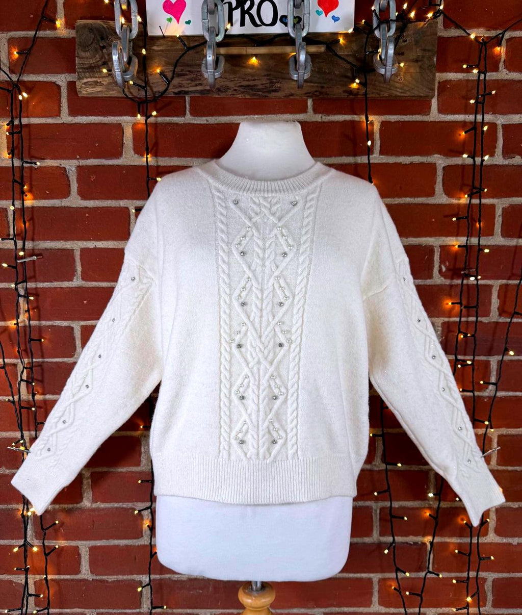 Angeley London Cream Cable Knit Jumper One Size UK 16–20 BNWT Sparkle      NUM35