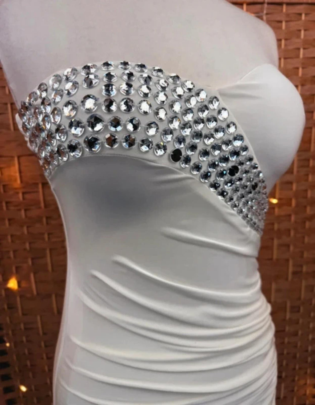 Goddiva Cream Strapless Sequin Bodycon Dress UK 10 Bandeau