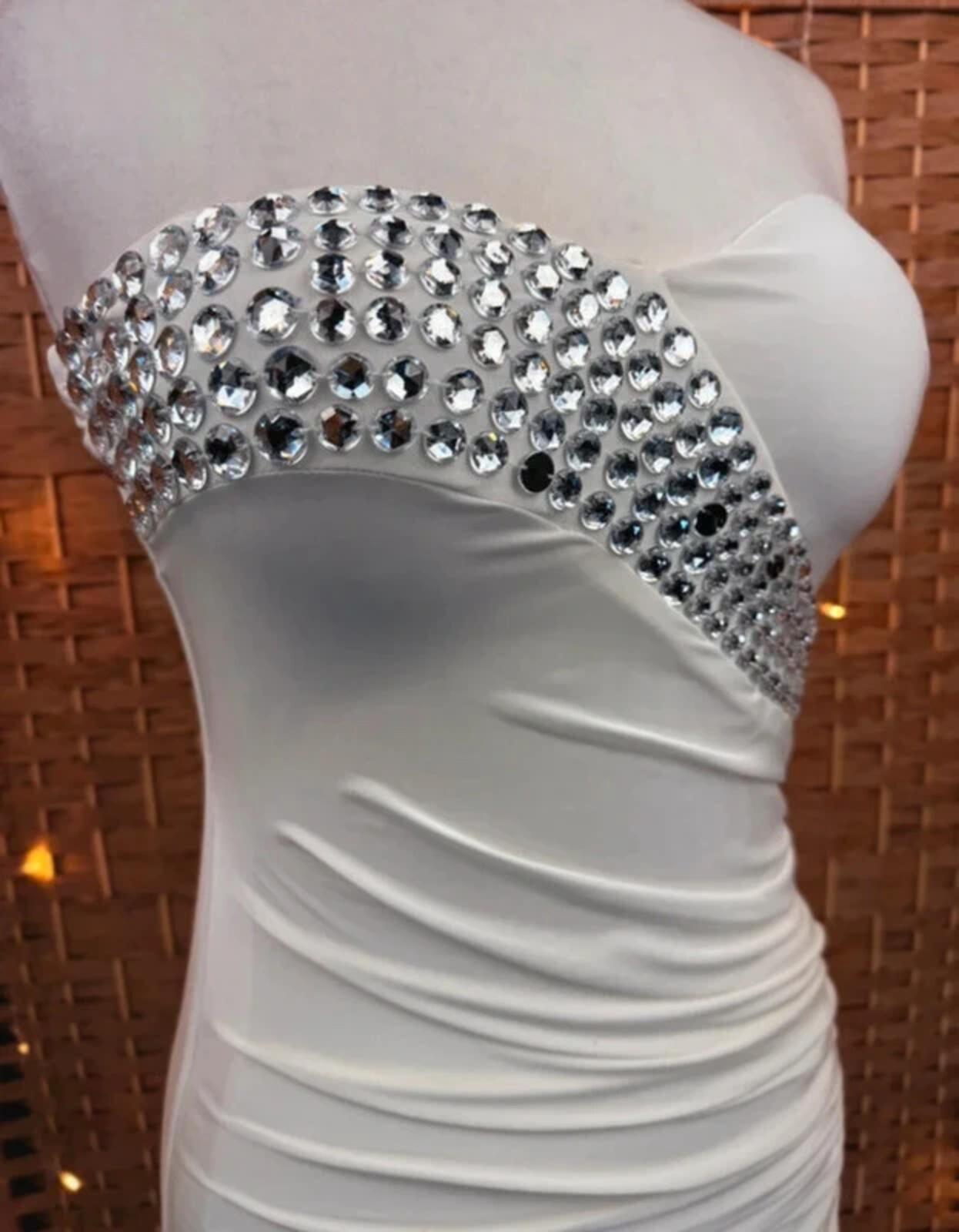 Goddiva Cream Strapless Sequin Bodycon Dress UK 10 Bandeau