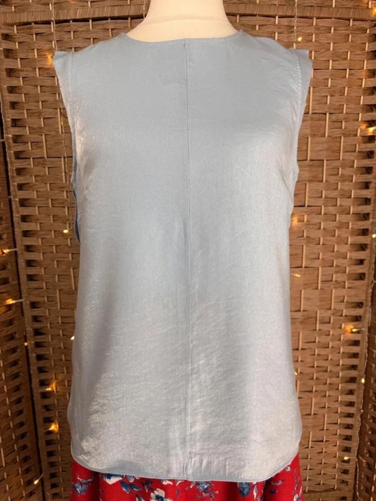 Next Blue Satin Shimmer Top UK 16 Sleeveless Occasion Party