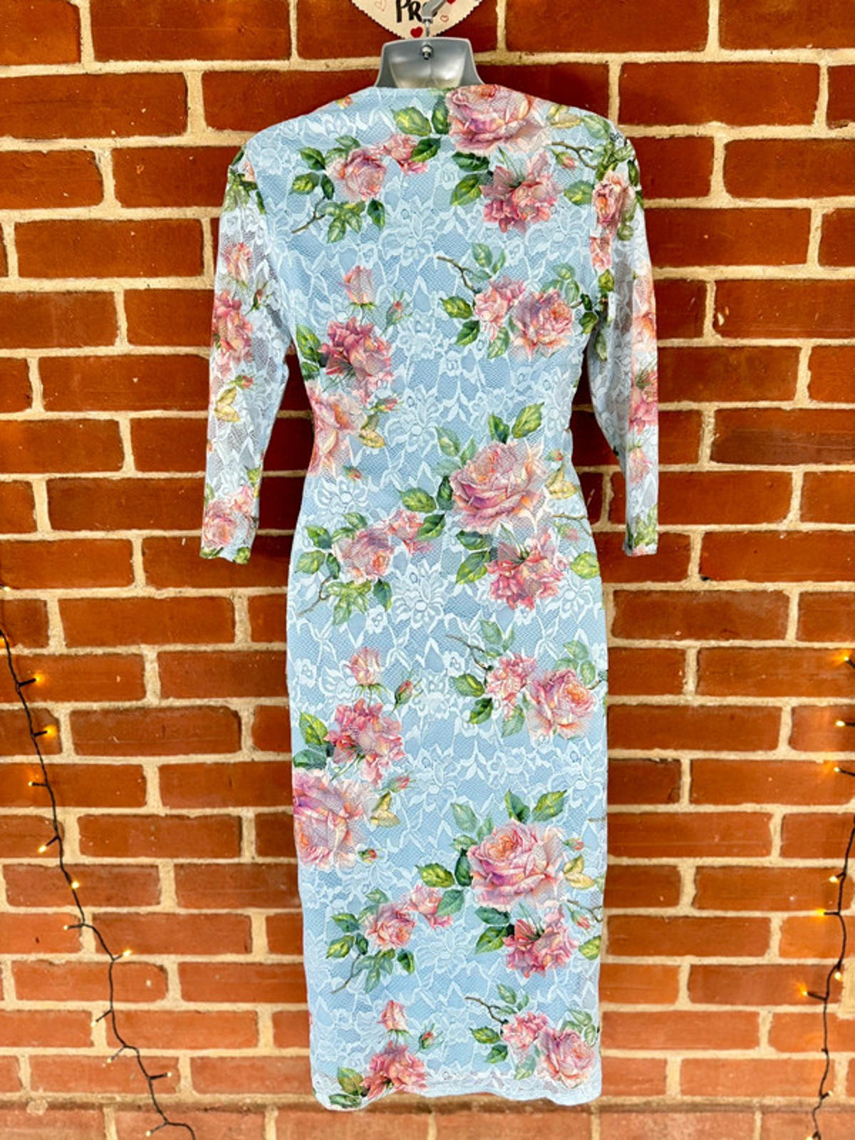 City Goddess UK 10 Blue Lace Bodycon Dress | Floral Overlay | Romantic Midi