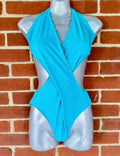 Stylish Aqua Blue Cross-Back Swimsuit Size L (14)