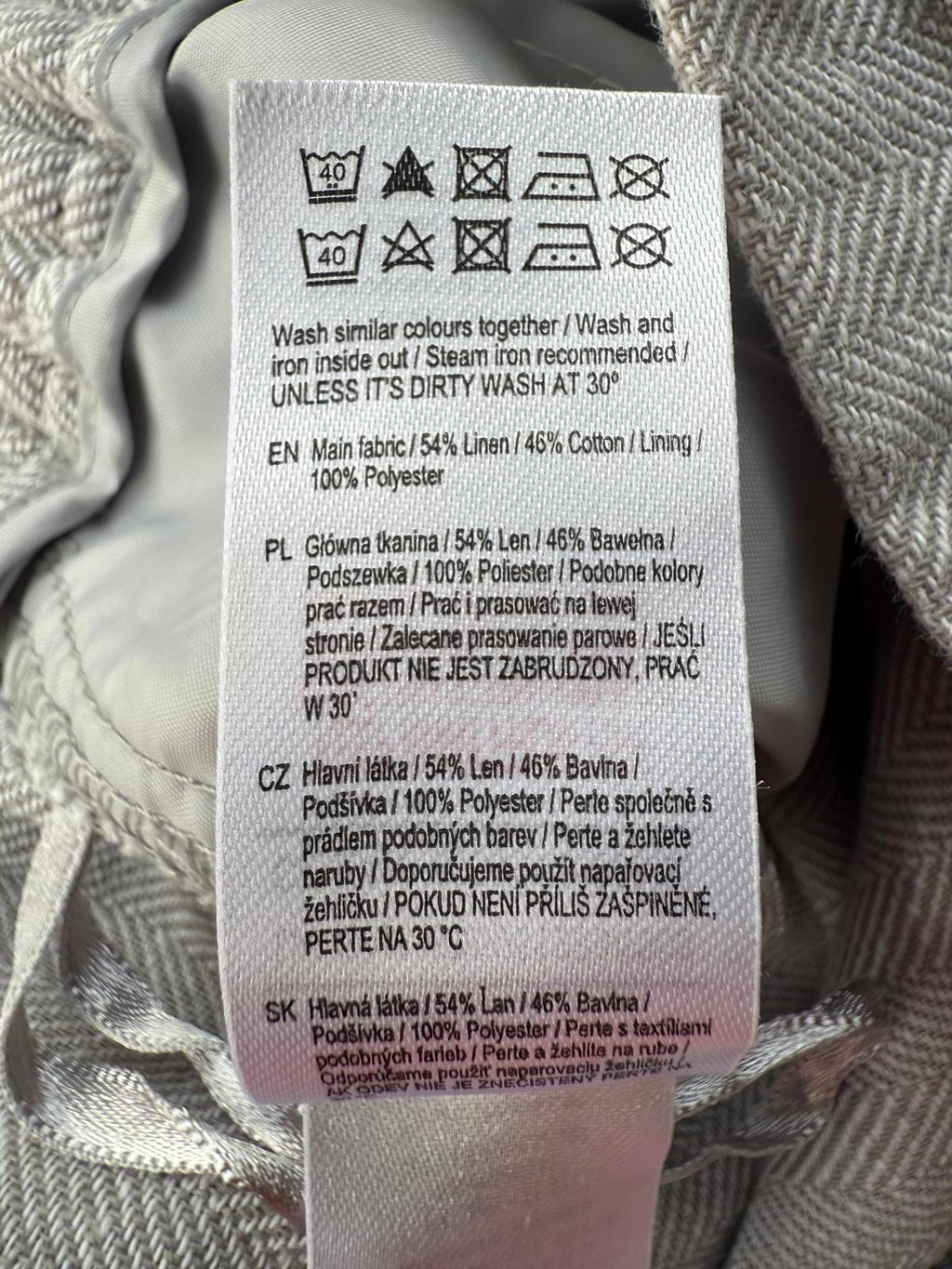 Light Gray Linen Mix Women's Casual Ribbed Pants with Drawstring Waist - Size 14