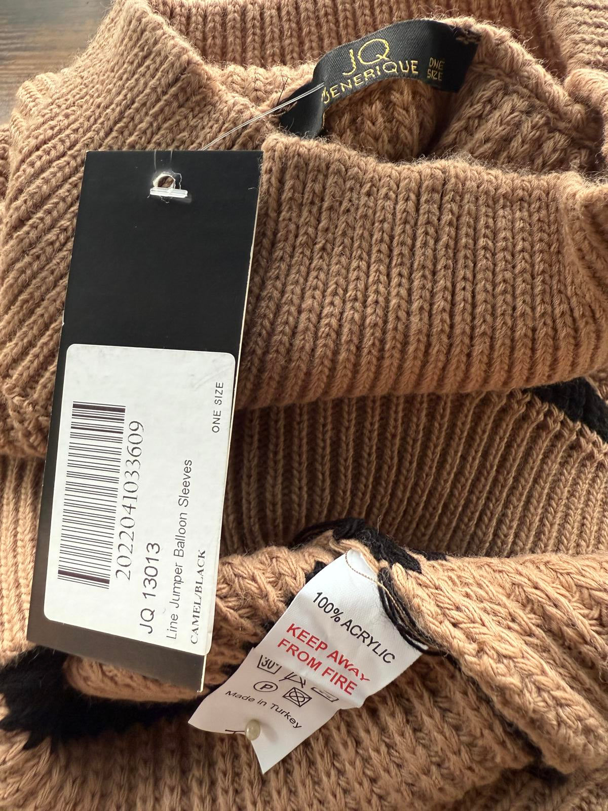 JQ Camel Black Stripe Balloon Sleeve Jumper – Oversized Knit (BNWT) #83