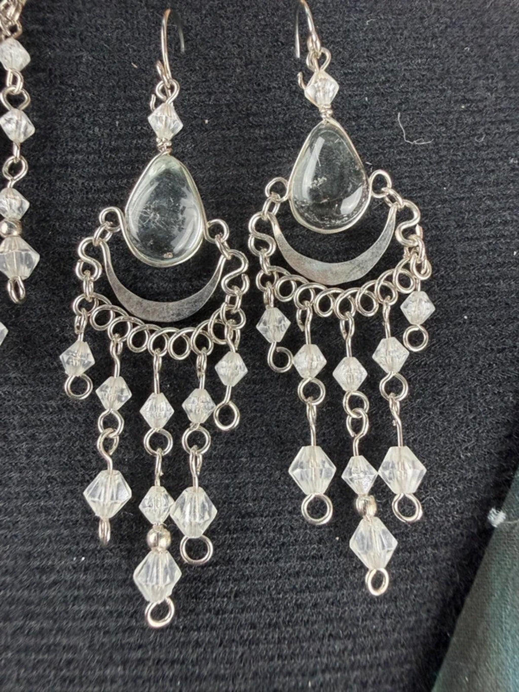 Handmade Boho Necklace & Earrings Set Silver Crystal Festival