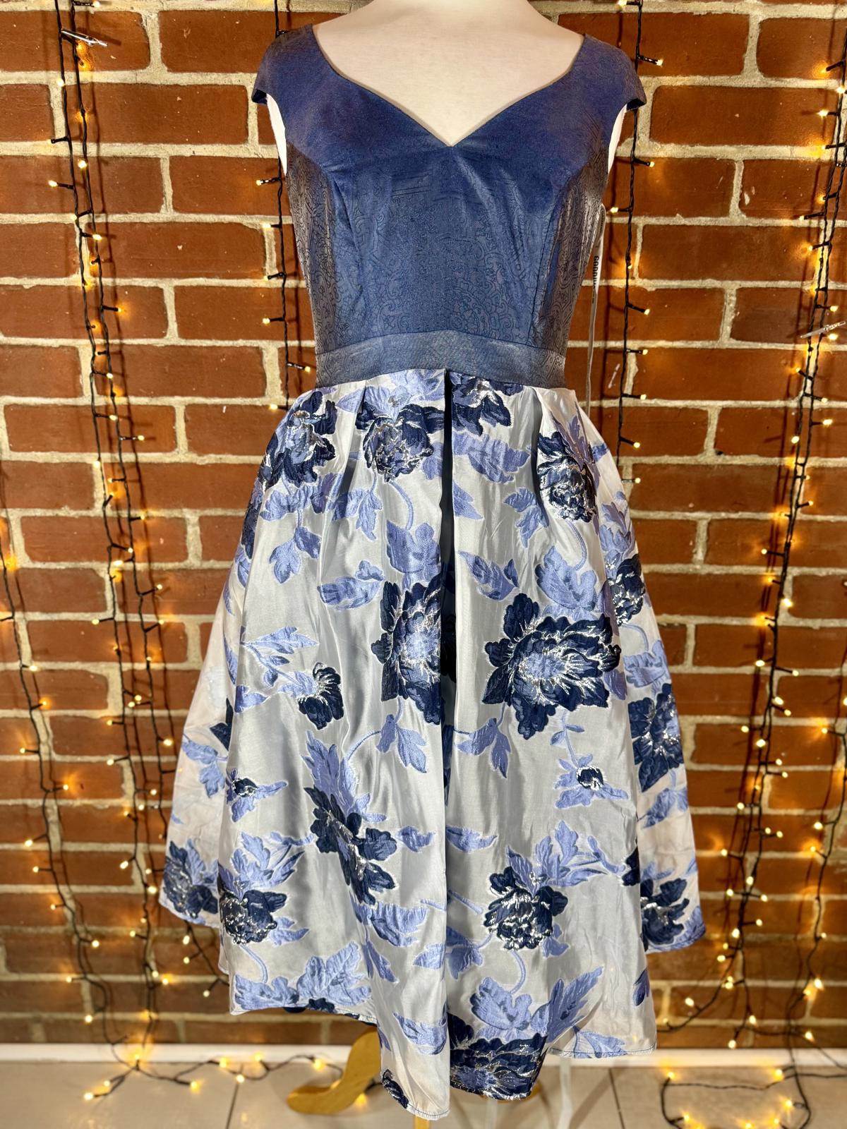 Goddiva London DR3409A Blue Floral Jacquard Prom Dress Size 8-10