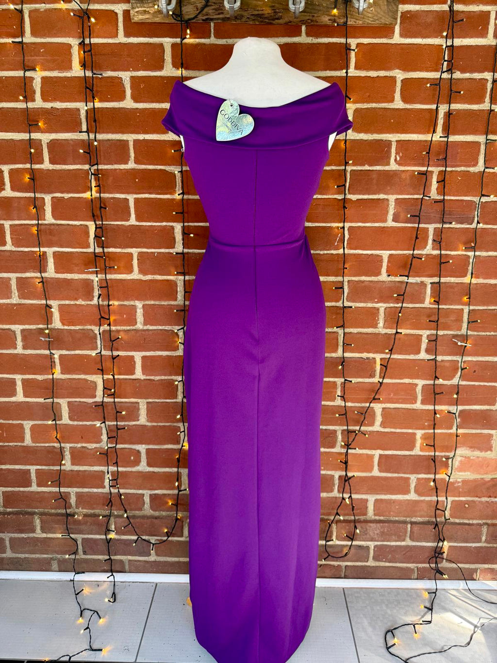 💜 Goddiva London Purple Off-Shoulder Maxi Dress – UK 8-10