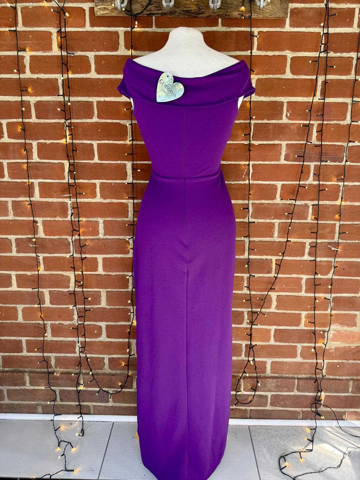 💜 Goddiva London Purple Off-Shoulder Maxi Dress – UK 8-10