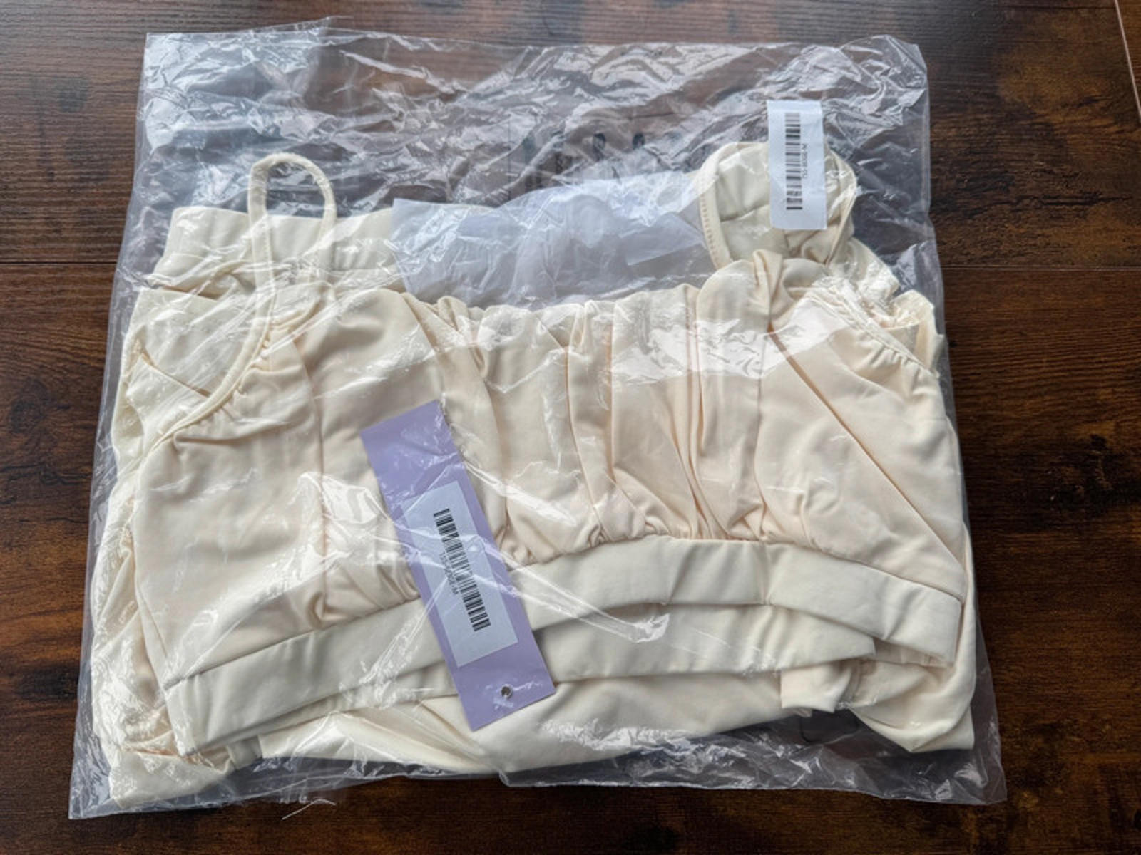 COSMOCHIC Beige Sports Bra & Ruched Shorts Set | Size M (UK 10–12)