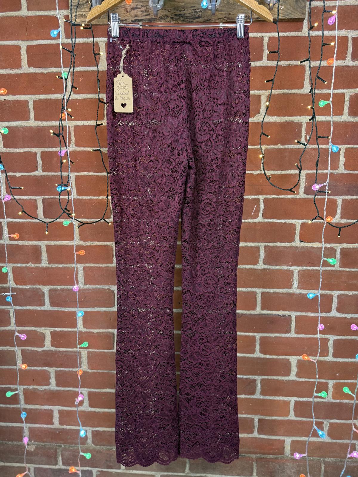 Burgundy Sheer Lace Flared Trousers | UK 10–14 BNWOT Festival / Party       .293