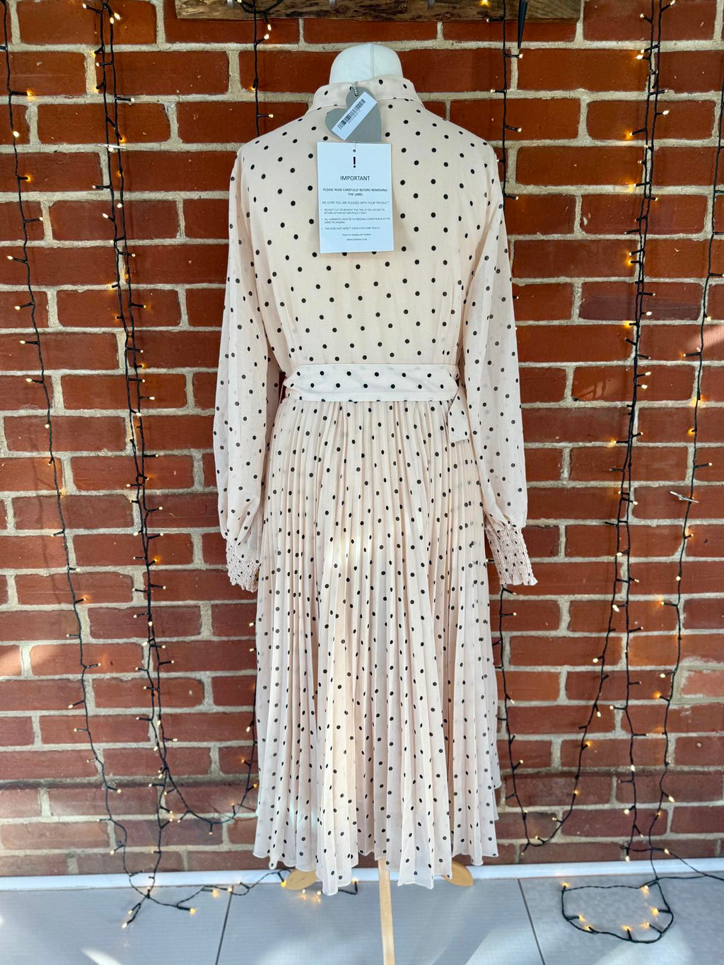 Goddiva Cream Beige Polka Dot Pleated Midi Shirt Dress UK 14 BNWT