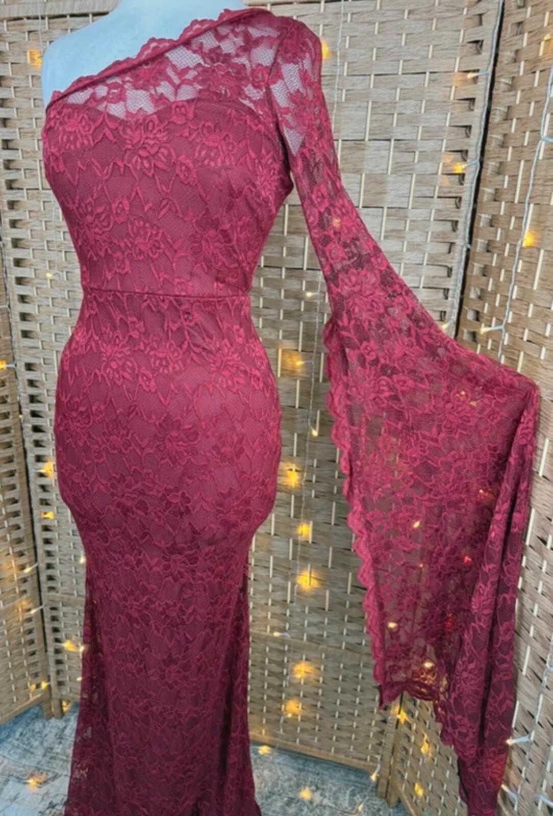 Goddiva Burgundy Lace One Shoulder Maxi Dress UK 8 BNWT Gothic Glam