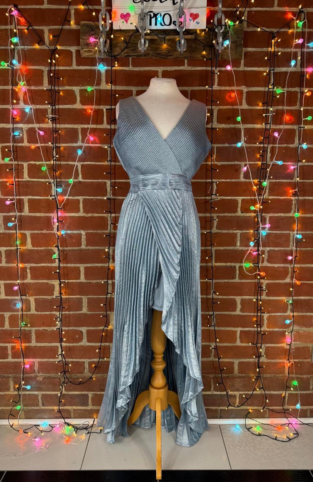 Goddiva London Silver Pleated Wrap Maxi Dress UK 8-10 – New Without Tags    255