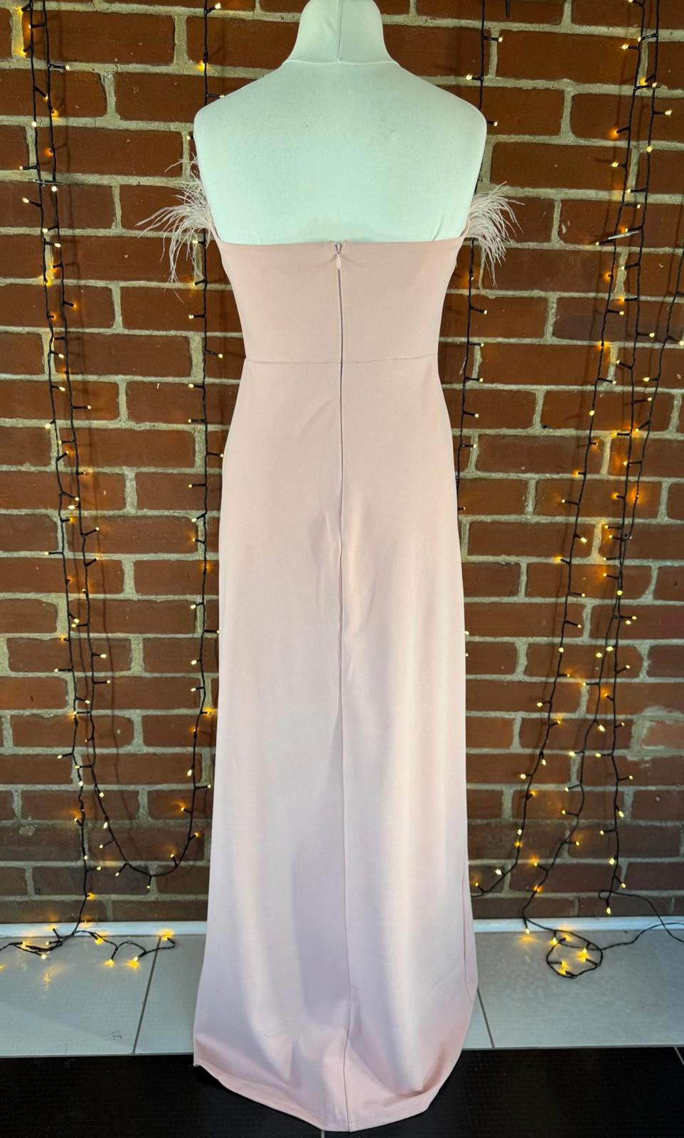 Goddiva Blush Feather Bardot Maxi Dress UK 12 / US 8 Slit Evening            .38