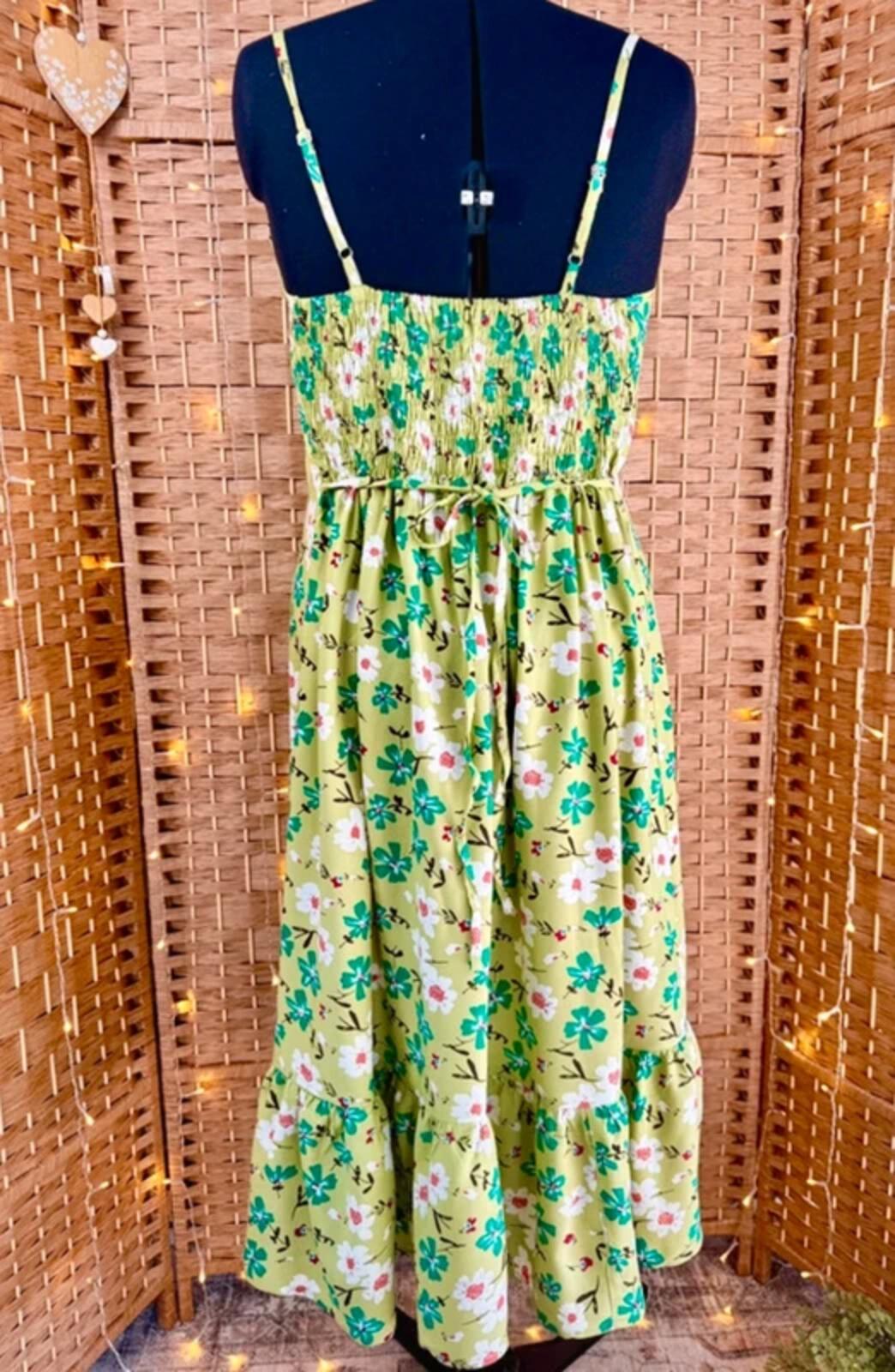 All Things Asia Green Floral Boho Midi Dress UK 14-18