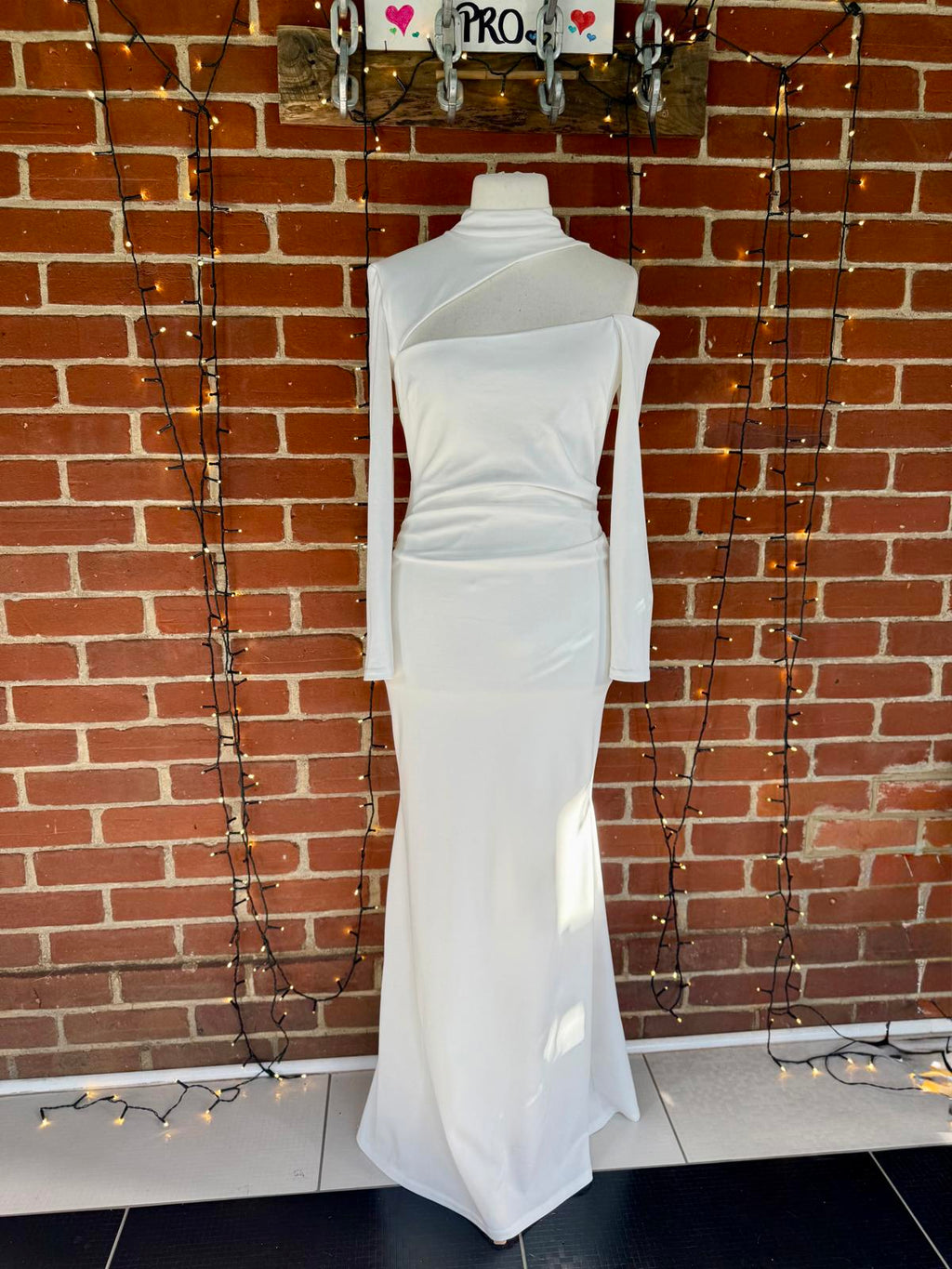 Goddiva London DR3402W Cream One-Shoulder Evening Gown – UK 12 #86