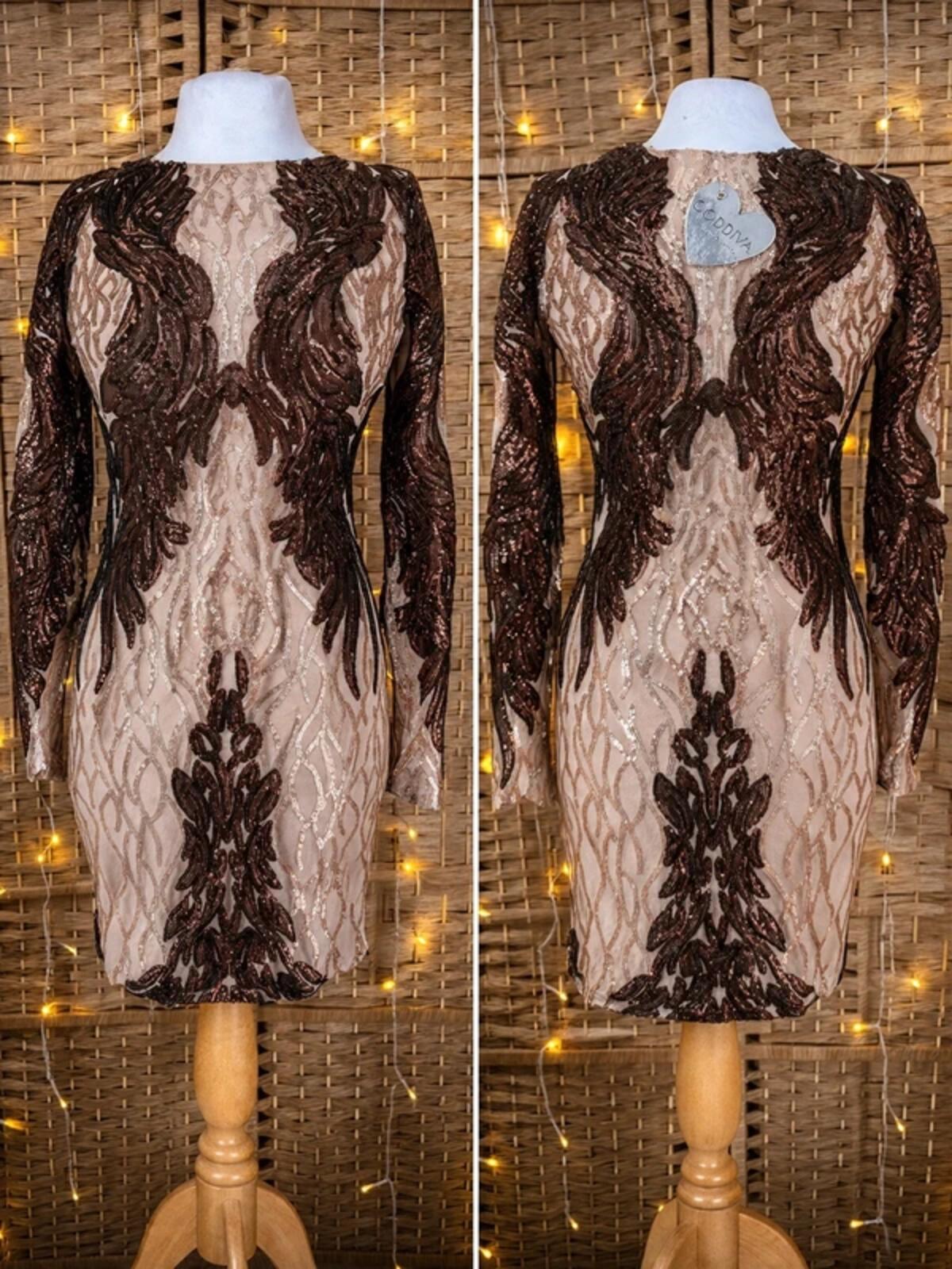 Goddiva Sequin Midi Dress UK 8 Champagne Chocolate Evening Party