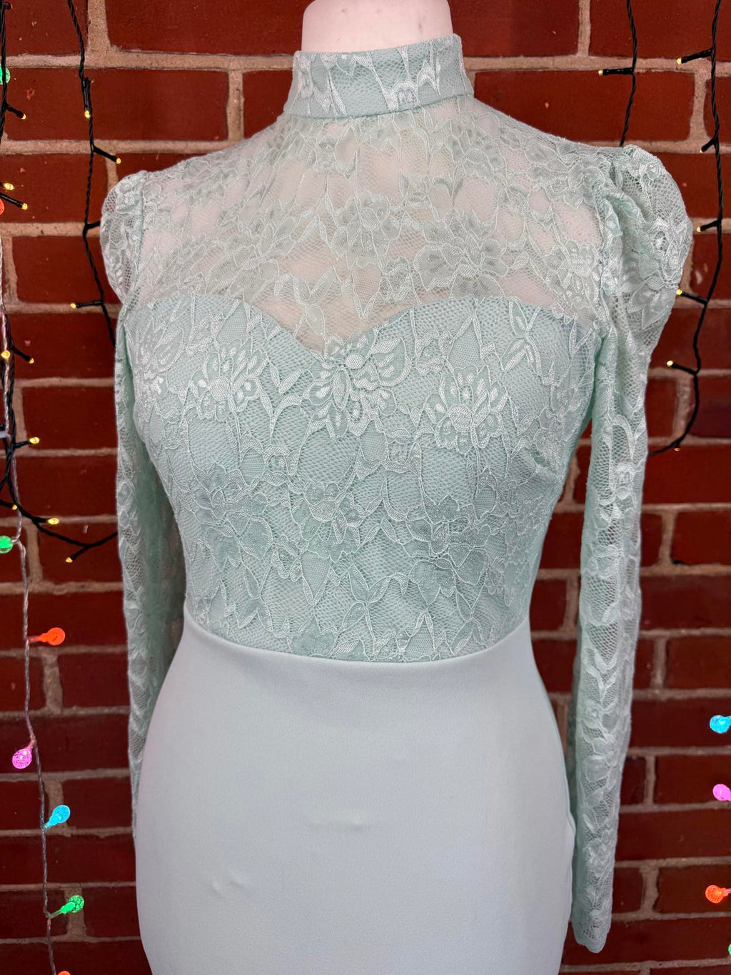 Goddiva Mint Lace Maxi Dress UK 12 / US 8 High Neck Open Back BNWT          .318