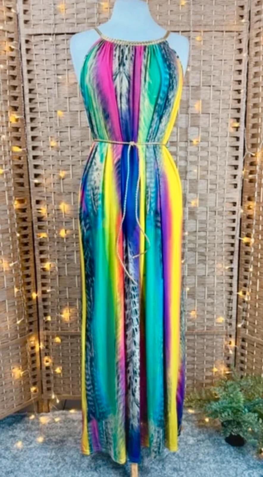 Colourful Boho Maxi Dress Animal Print Neon Cruise Holiday UK 8-12