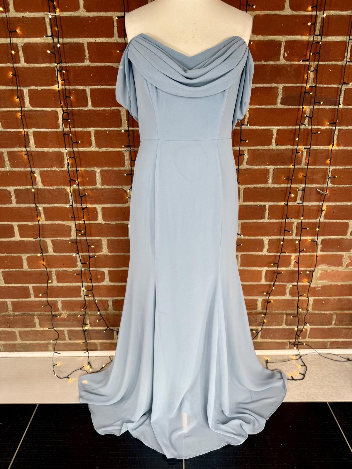 Goddiva Dusky Blue Off Shoulder Chiffon Maxi Dress UK 14 BNWT #127