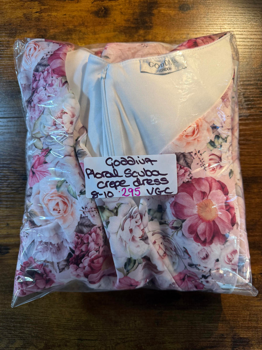 Goddiva Floral Scuba Crepe Midi Dress Pink UK 8–10 VGC                      .295