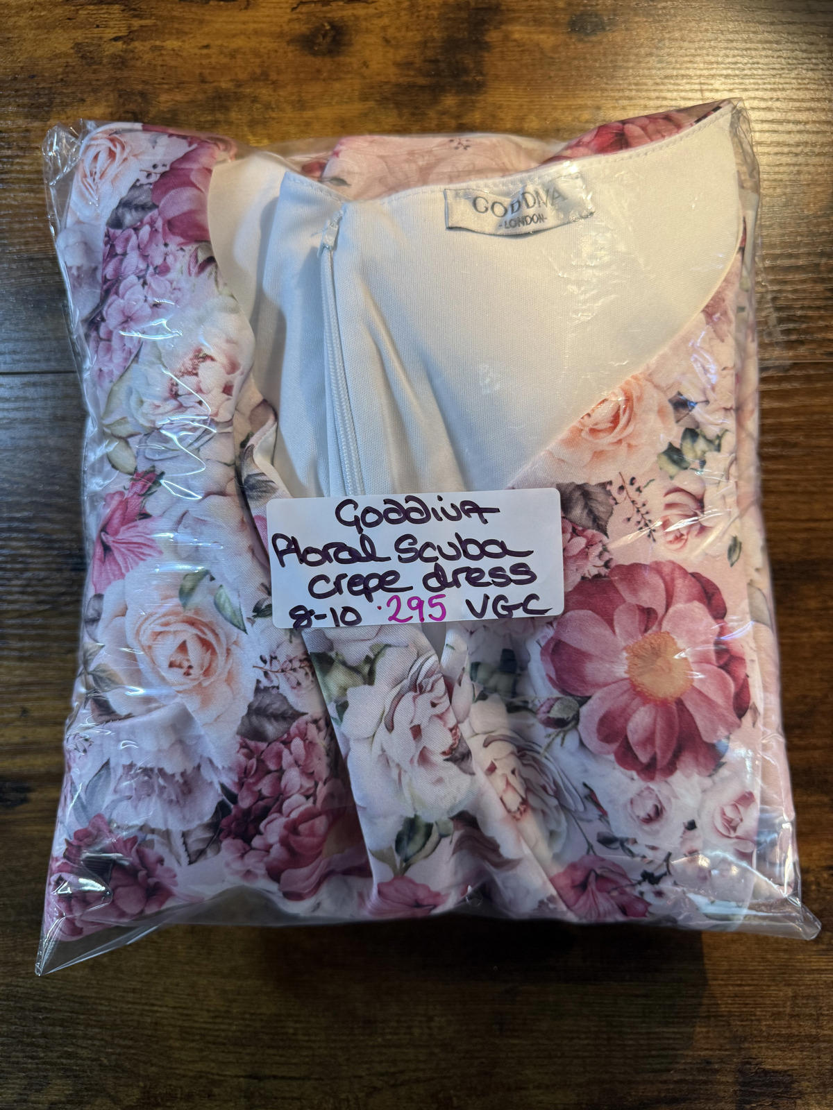 Goddiva Floral Scuba Crepe Midi Dress Pink UK 8–10 VGC                      .295