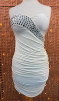 Goddiva Cream Strapless Sequin Bodycon Dress UK 10 Bandeau