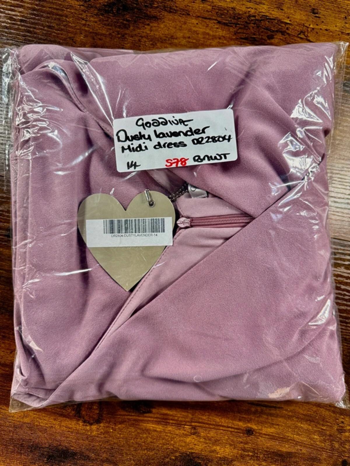 Goddiva Dusky Pink Lavender Midi Dress UK 14 Wrap Occasion BNWT