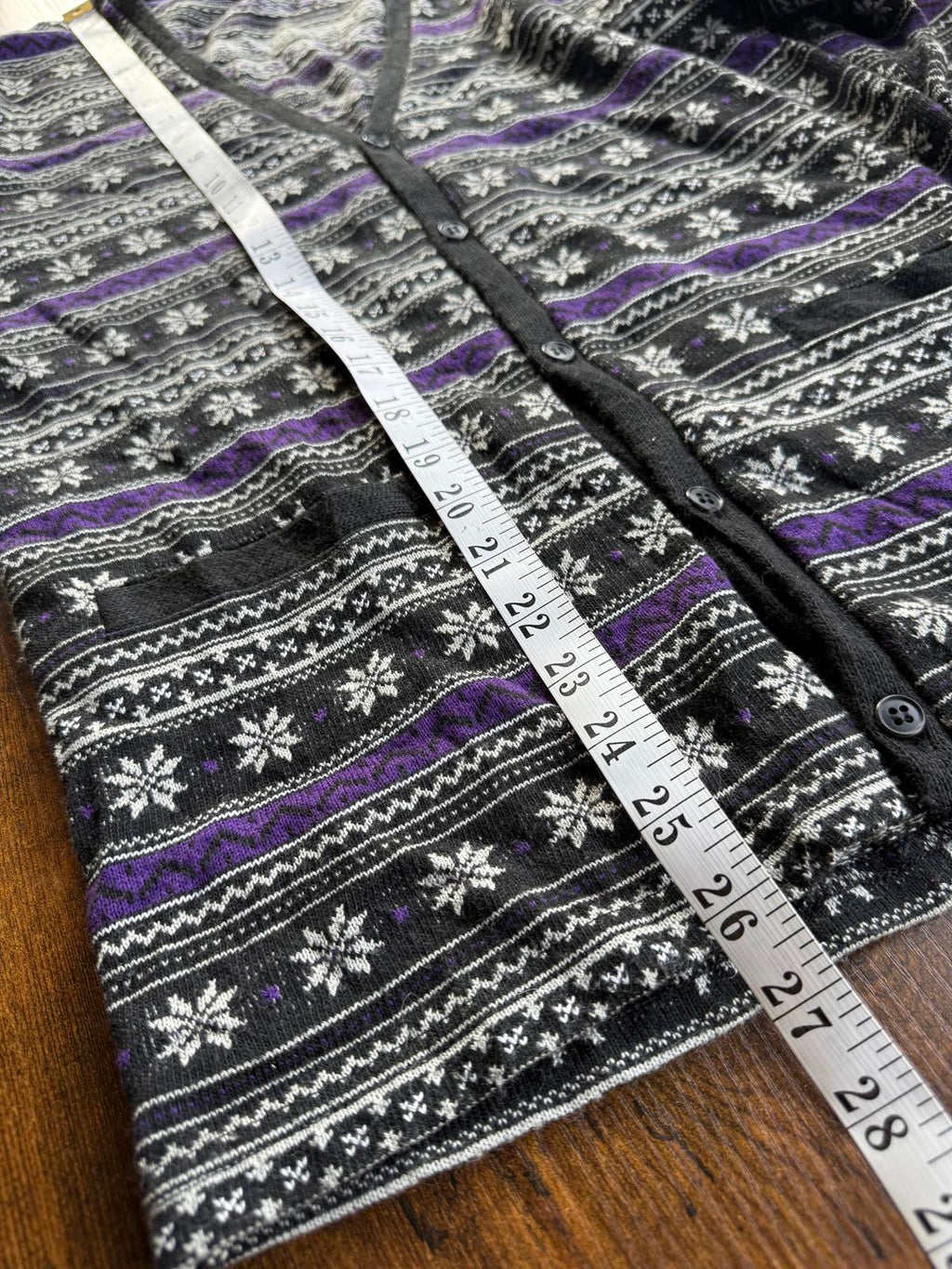 Men’s Bigi FIRST Fair Isle Snowflake Cardigan Black Purple – Small / Medium #51 NUM 10