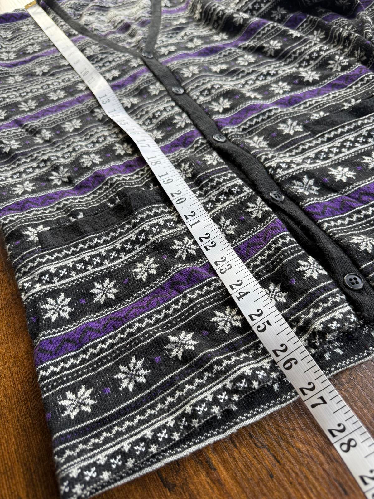 Men’s Bigi FIRST Fair Isle Snowflake Cardigan Black Purple – Small / Medium #51 NUM 10