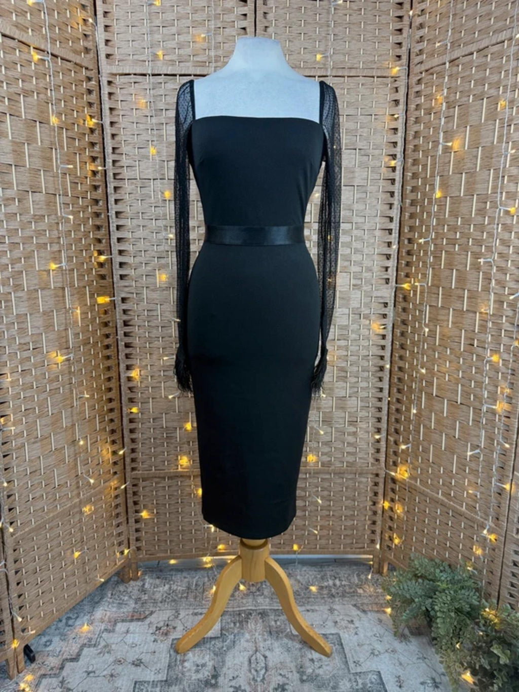 Goddiva Black Feather Cuff Midi Dress UK 8 BNWT Sample Occasion