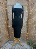 Goddiva Black Feather Cuff Midi Dress UK 8 BNWT Sample Occasion