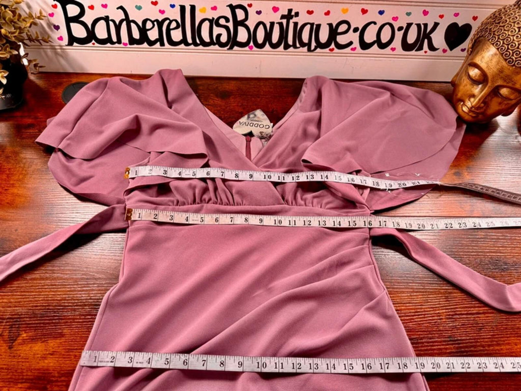 Goddiva Dusky Pink Lavender Midi Dress UK 14 Wrap Occasion BNWT
