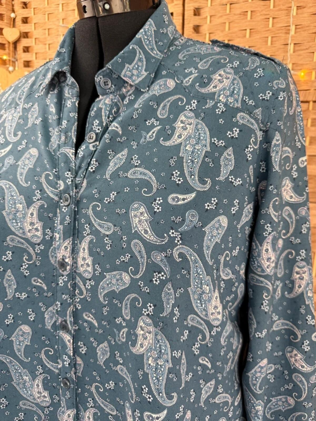 F&F Paisley Shirt UK 14-16 Blue Soft Viscose Blouse Casual