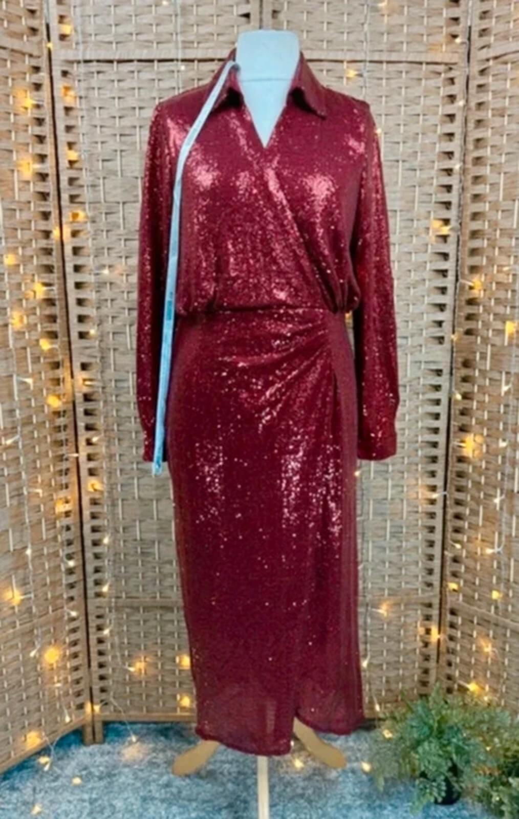 Goddiva Wine Red Sequin Midi Dress UK 16 BNWT Party Occasion Glam
