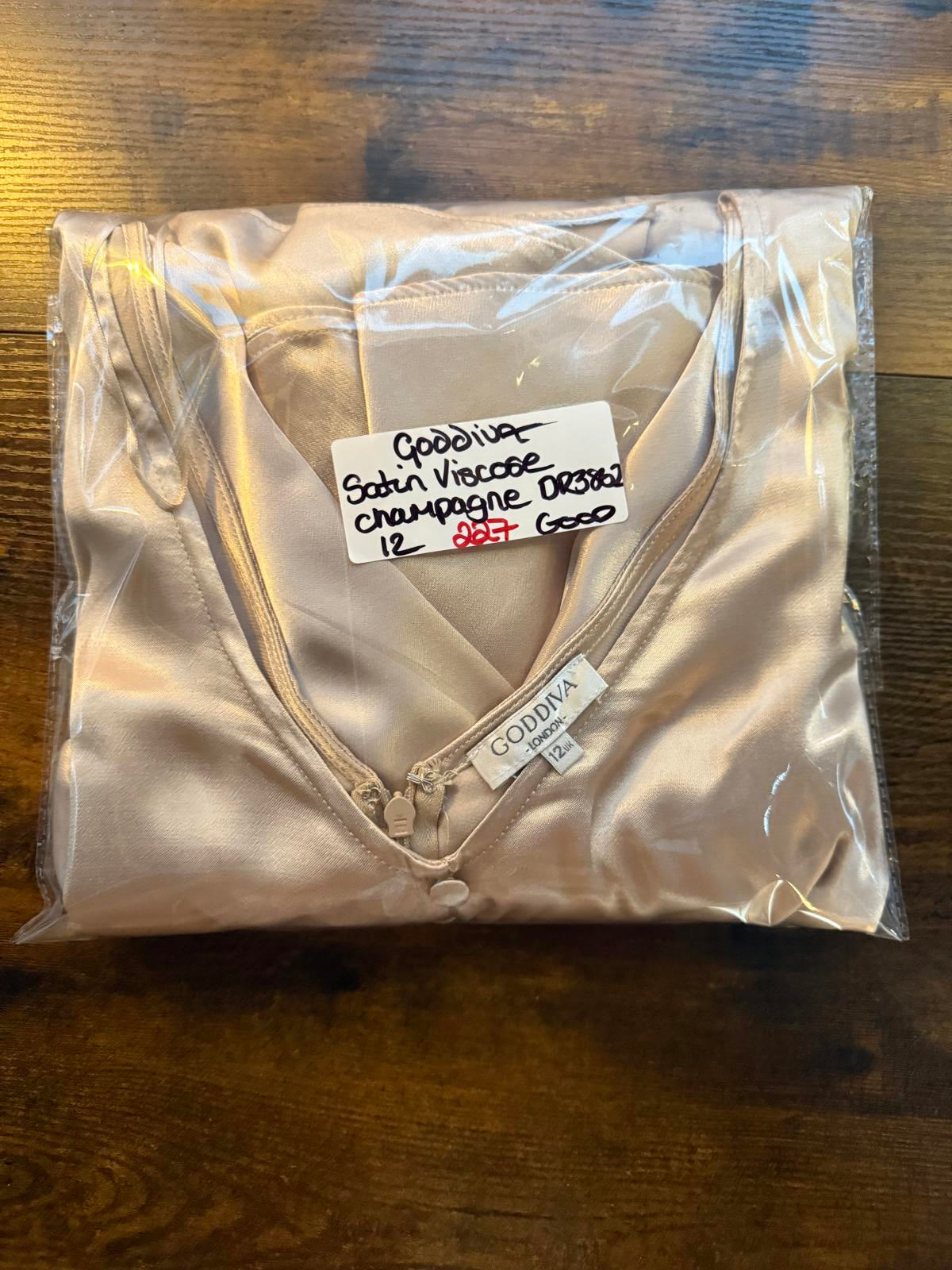 Goddiva Champagne Satin Maxi Dress UK 12 – Button Front Vintage Read Info! 227