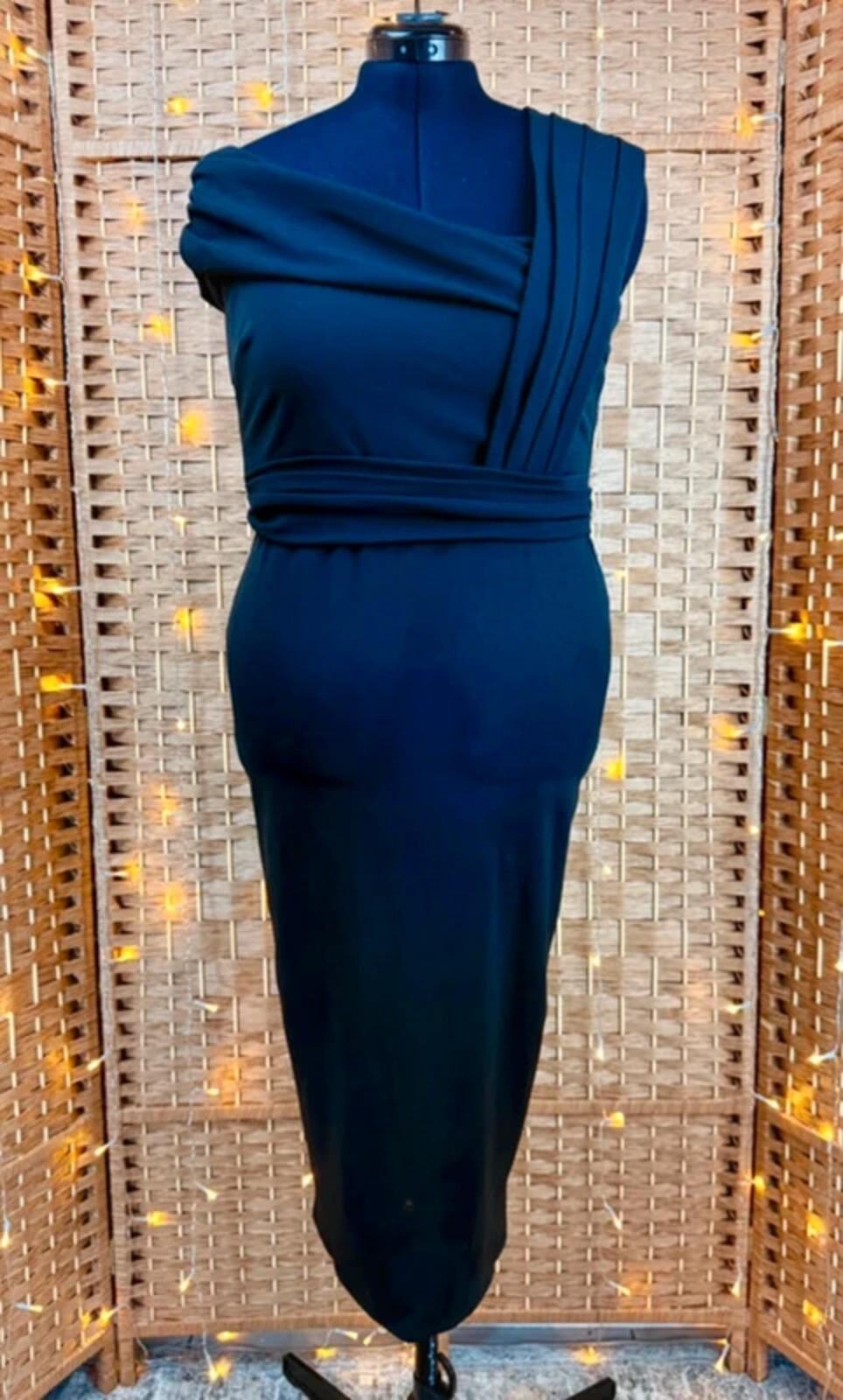 Camomilla Black One Shoulder Midi Dress UK 18 Cocktail Evening