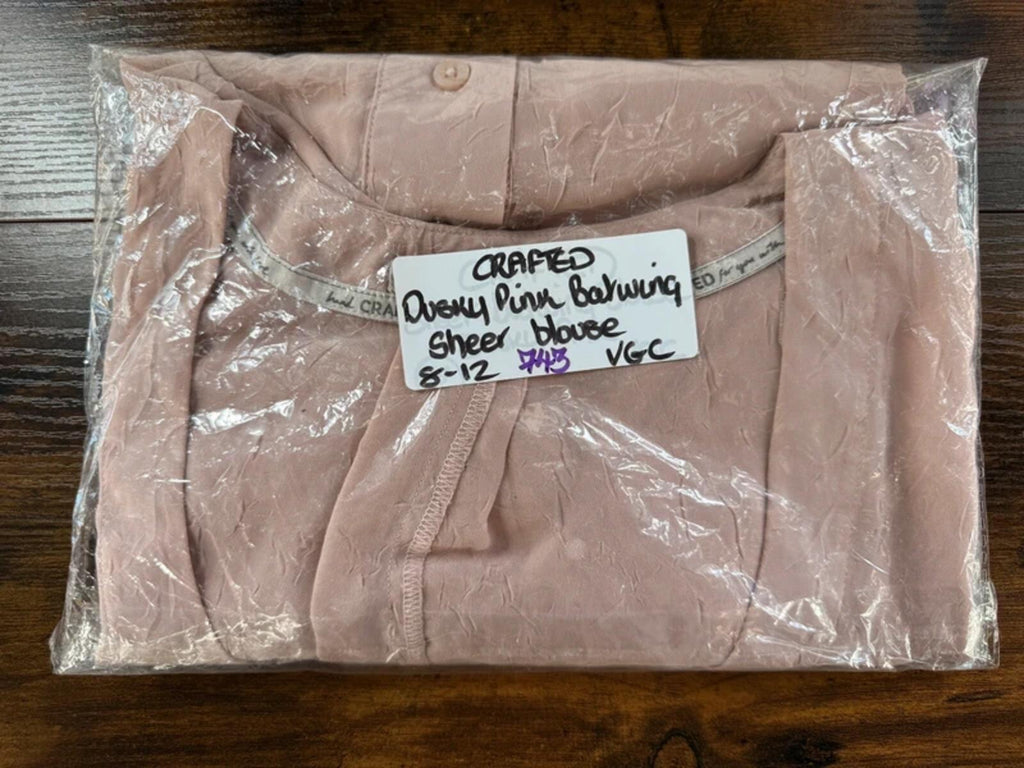 Crafted Dusky Pink Blouse UK 8–12 Batwing Sheer Floaty Top