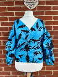 💙 Angelababy Blue Tropical Print Puff Sleeve Wrap Blouse – Size M (BNWT)