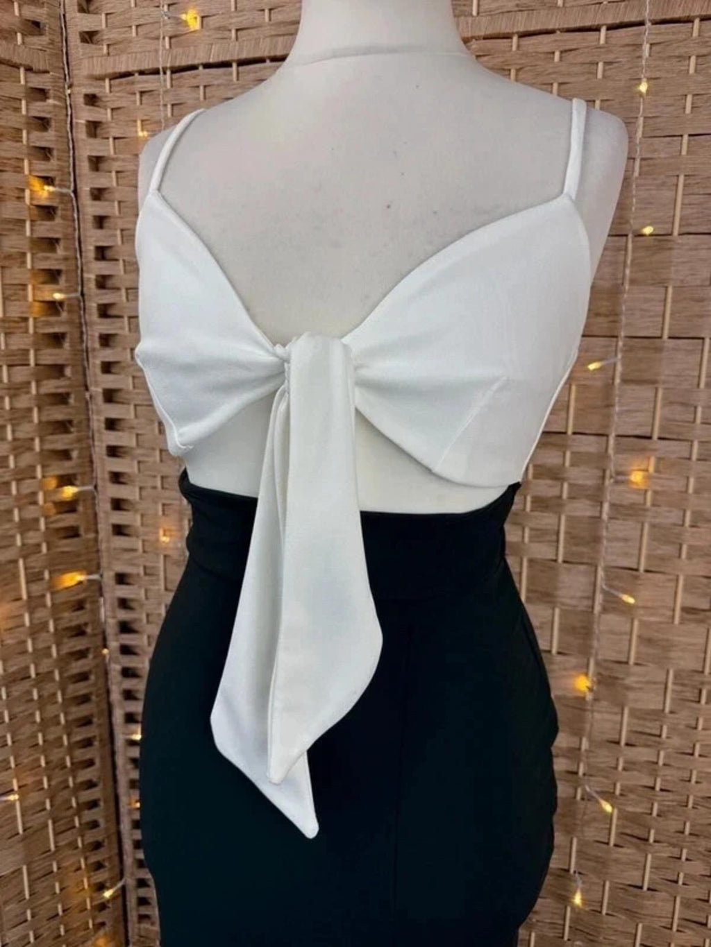 Goddiva Elegant Black and White Bow Back Evening Dress UK 10-12