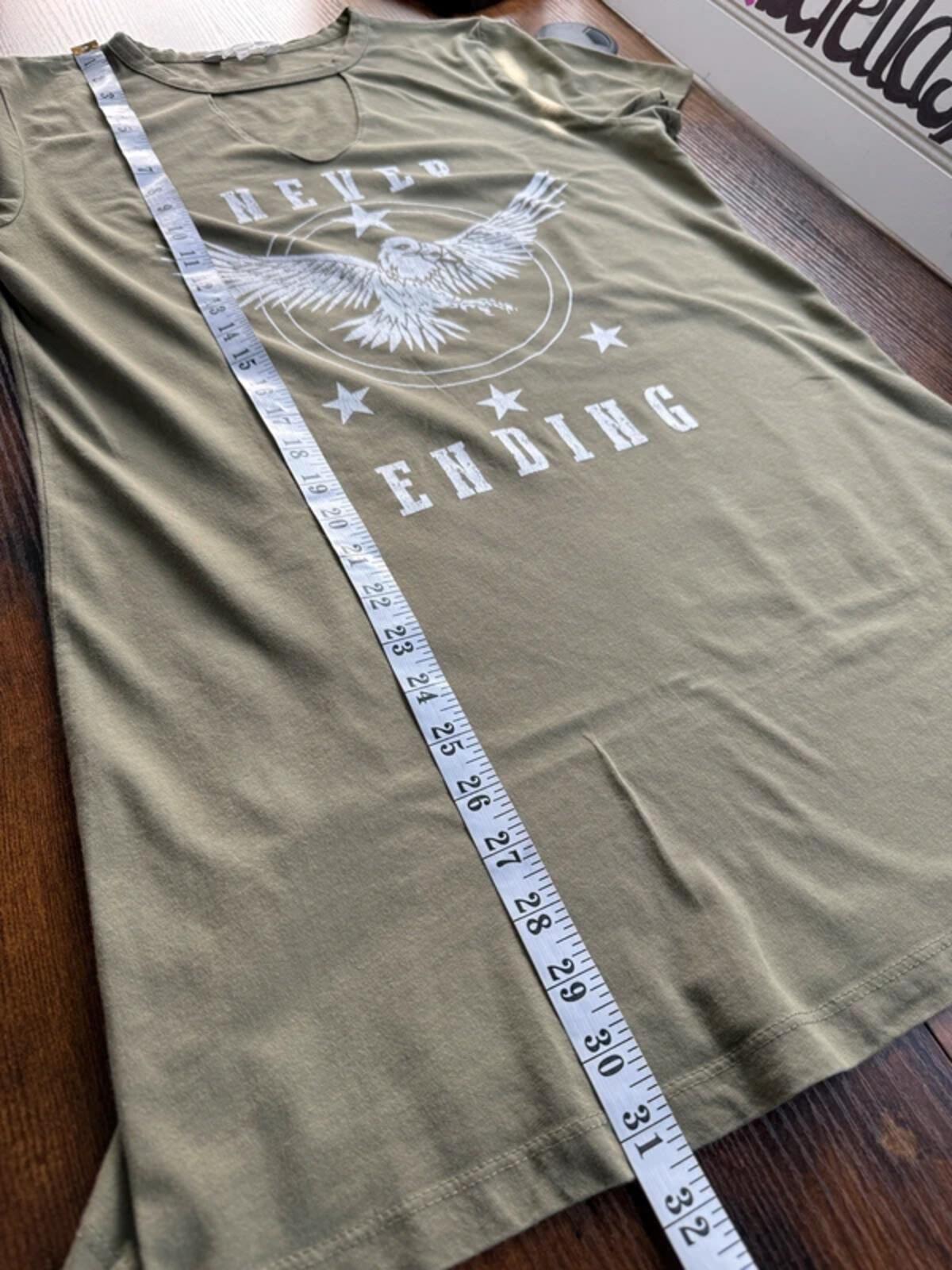 Khaki Graphic T Shirt Dress UK 14 Eagle Print Casual Summer