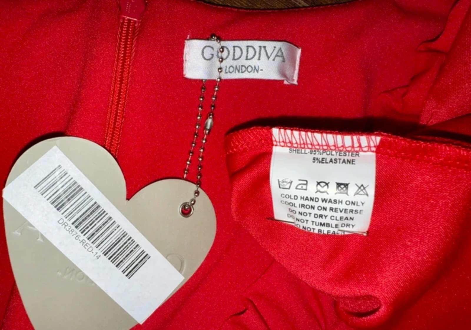 Goddiva Red Midi Dress UK14 Wedding Guest Prom Cruise Party