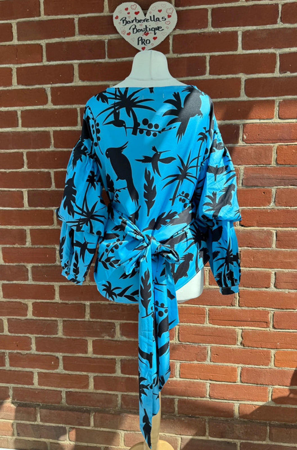 💙 Angelababy Blue Tropical Print Puff Sleeve Wrap Blouse – Size M (BNWT)