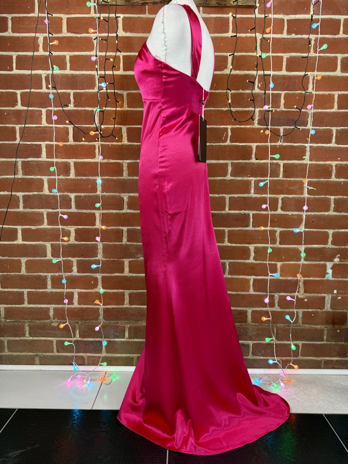 Goddiva Pink Satin Halter Maxi Dress UK 8 / US 4 – Evening Gown             .327