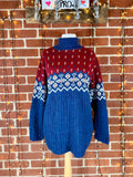 Vintage 80s/90s Basic Editions USA Fair Isle Knit Sweater Red Navy L NUM56