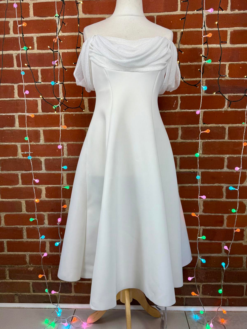 Stunning Goddiva Cream Midi Dress | UK 12 US 8 Off Shoulder Sparkle         .285