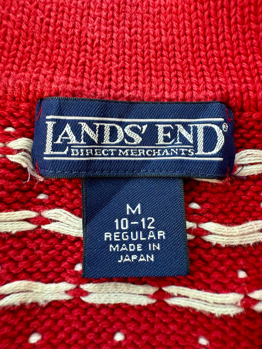 90s Vintage Lands’ End Fair Isle Red Half-Zip Sweater Made in Japan (M / 10–12)