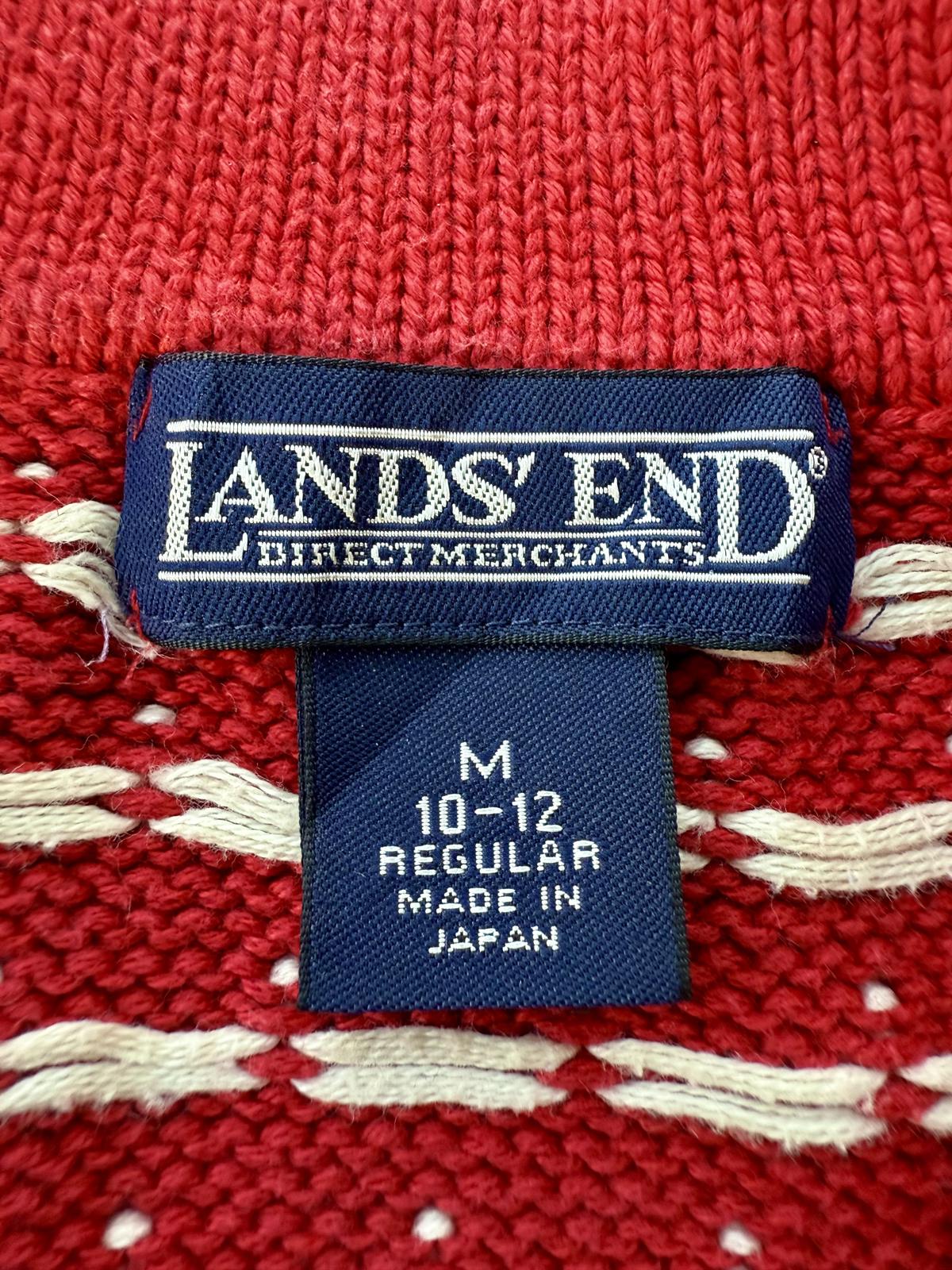 90s Vintage Lands’ End Fair Isle Red Half-Zip Sweater Made in Japan (M / 10–12)