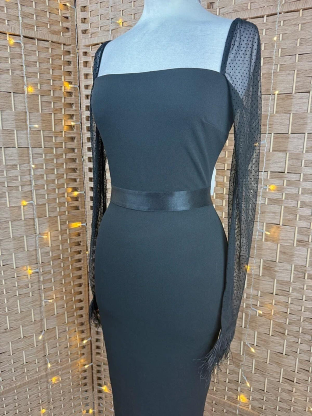 Goddiva Black Feather Cuff Midi Dress UK 8 BNWT Sample Occasion